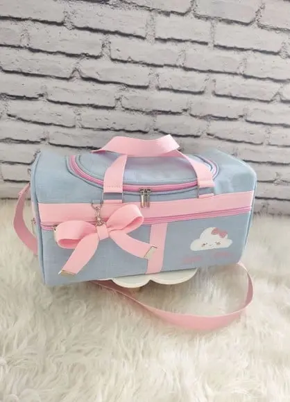 Kit Maternidade Bolsas no Linho Luxo Azul Bebê e Rosa Bebê