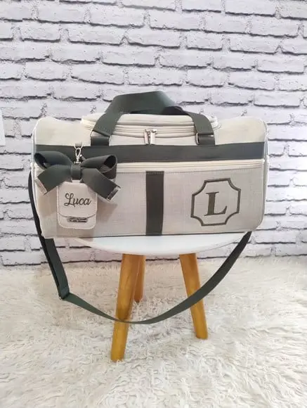 Kit Maternidade Bolsas no Linho Luxo Bege e Verde Militar