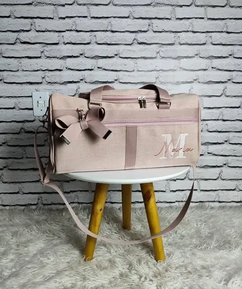 Kit Maternidade Bolsas no Linho Luxo Rose Mala Baú e Mochila