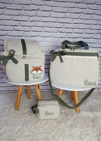 Kit Maternidade Coleção Linho Bege e Verde Raposinha