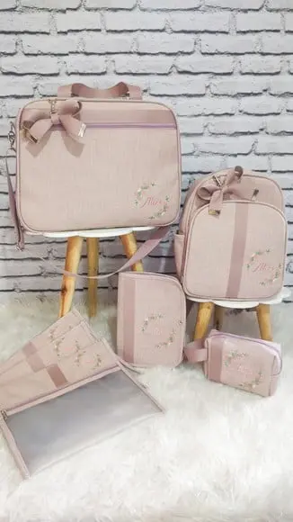 Kit Maternidade Coleção Linho Luxo Rose + Necessaire Brinde