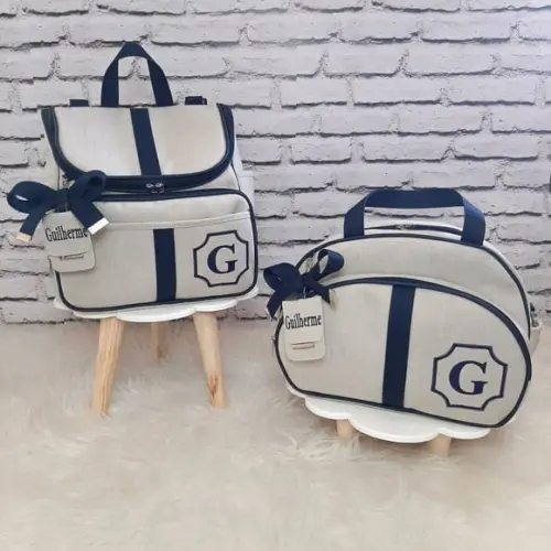 Kit Maternidade Coleção Linho Luxo Mochila 2 em 1 e Bolsa G