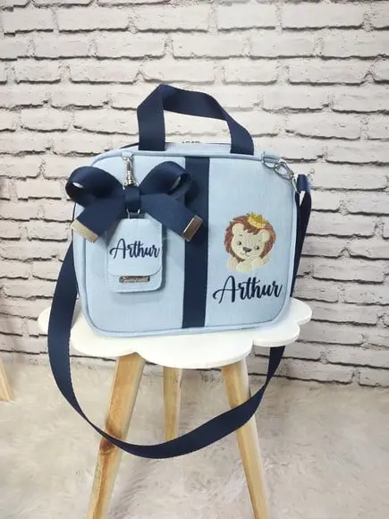 Kit Maternidade Completo Linho Luxo Fitas Bordado Leão