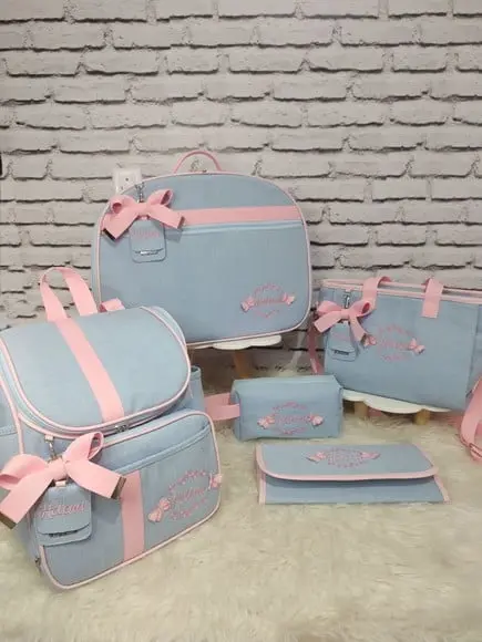 Kit Maternidade Completo Linho Luxo Azul Bebê e Rosa Bebê