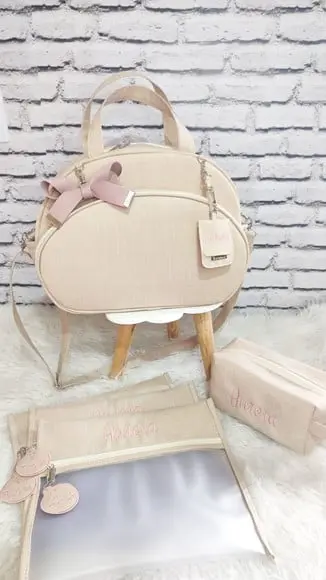 Kit Maternidade Linho Areia/aveia e Rose ( Acessórios)