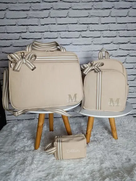 Kit Maternidade Linho Aveia Detalhes Bege +necessaire Brinde