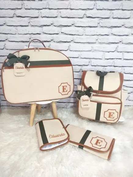Kit Maternidade Linho Areia/aveia e Verde (mala Maternidade)