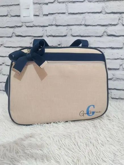 Kit Maternidade Linho Aveia Detalhes Azul Marinho + Brinde