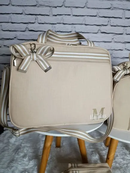 Kit Maternidade Linho Aveia Detalhes Bege +necessaire Brinde