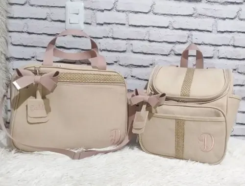 Kit Maternidade Linho Aveia Detalhes Tresse e Rose Brinde