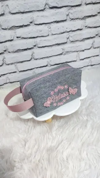 Kit Maternidade Linho Cinza e Rose (saquinhos/ Necessaire E)