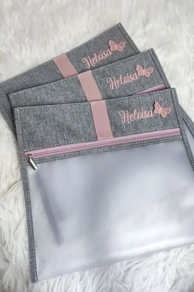 Kit Maternidade Linho Cinza e Rose (saquinhos/ Necessaire E)