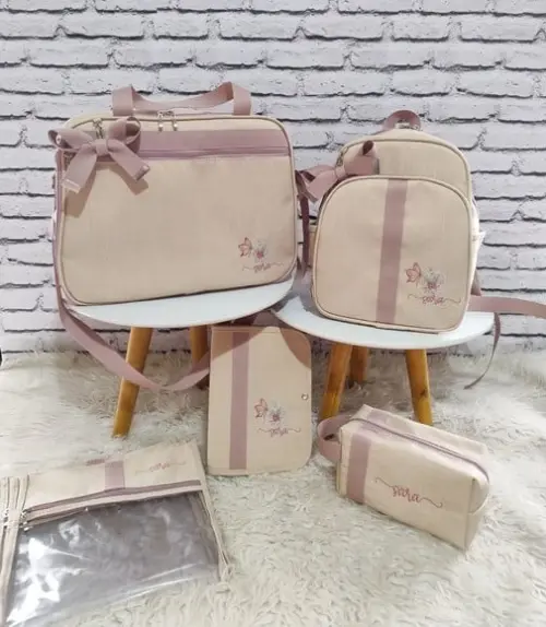 Kit Maternidade Linho Luxo Aveia e Rose + Necessaire Brinde