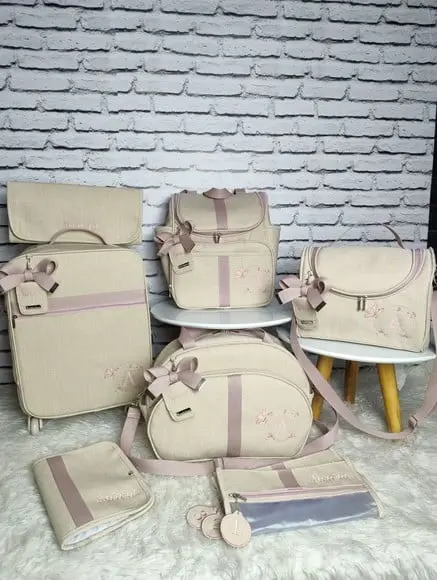 Kit Maternidade Linho Luxo Aveia e Rose (mala de Rodinhas)