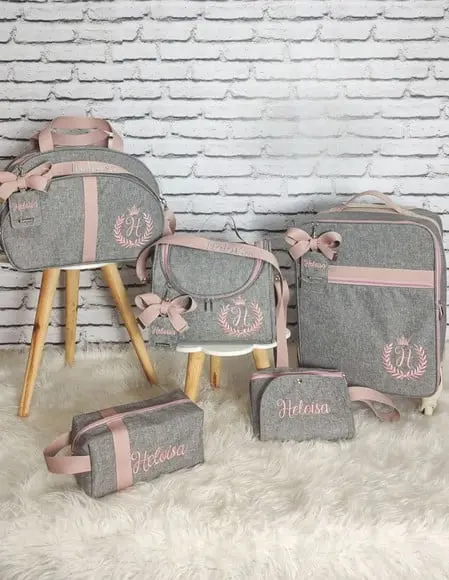 Kit Maternidade Linho Luxo Rose (mala de Rodinhas))