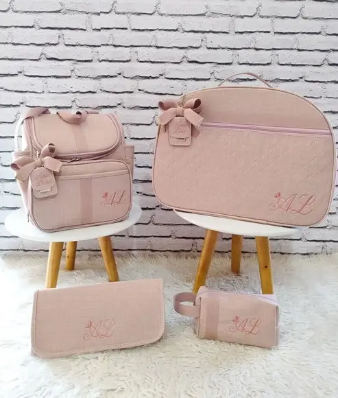 Kit Maternidade Linho Rose ( Mala / Mochila Troc e Brinde