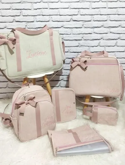 Kit Maternidade Linho Luxo Rose e Bege