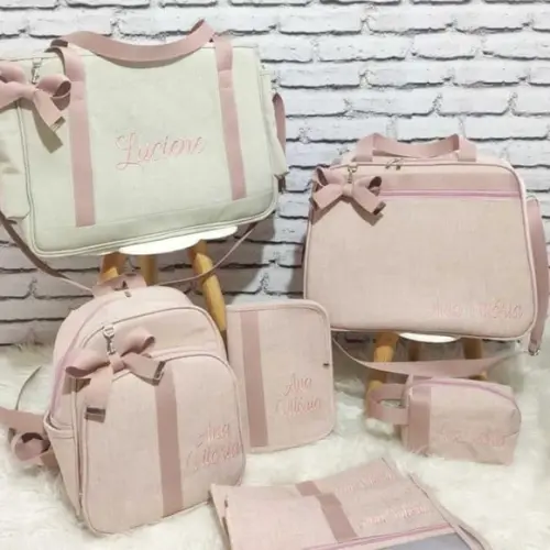 Kit Maternidade Linho Luxo Rose e Bege sem Mala Mamãe