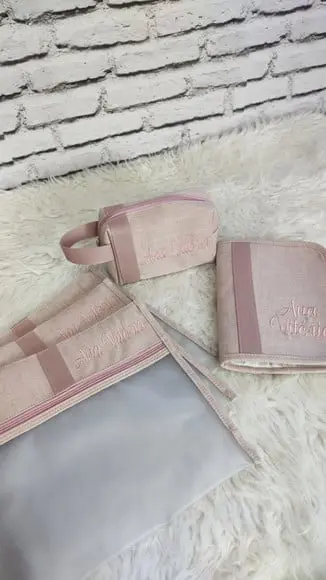 Kit Maternidade Linho Rose: Saquinhos, Necessaire, C. Vacina