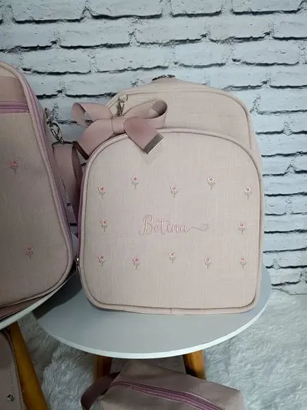 Kit Maternidade Linho Rose com Florzinhas +necessaire Brinde