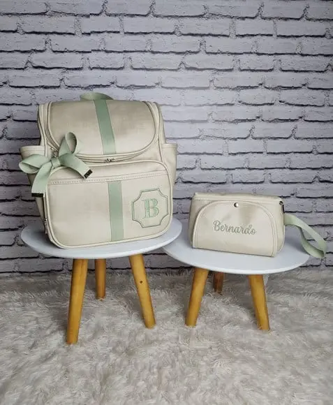 Kit Maternidade Mochila 2 em 1 e Porta Fraldas Bege e Verde