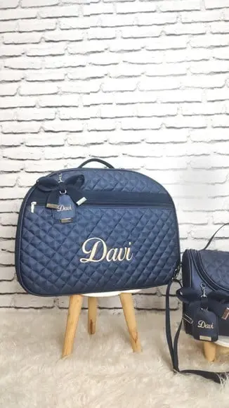 Kit Maternidade Personalizado Azul Marinho Mala e Frasqueira