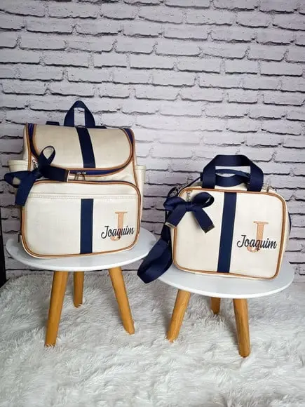 Kit Maternidade Personalizado Bege Mochila e Frasqueira