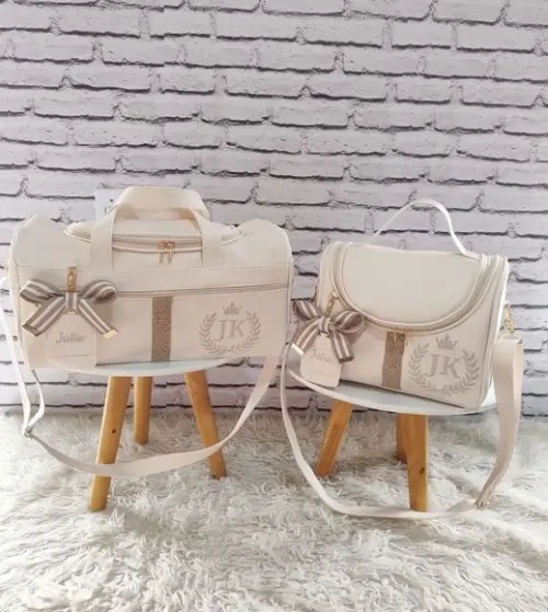 Kit Maternidade Personalizado Branco com Detalhes Caramelo