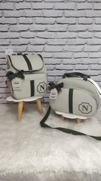 Kit Maternidade Personalizado Linho Bege com Detalhes Verde