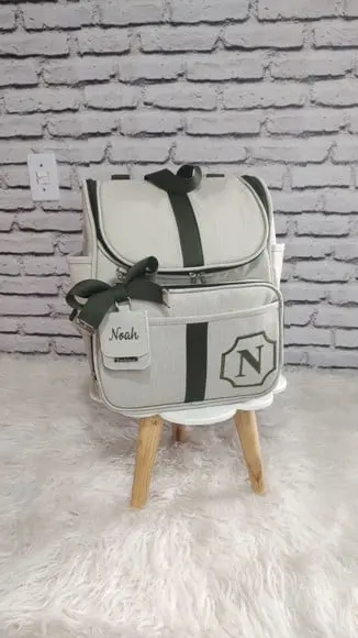 Kit Maternidade Personalizado Linho Bege com Detalhes Verde