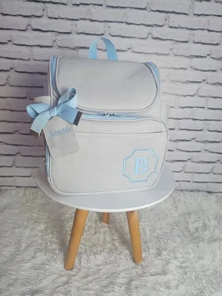 Kit Maternidade Personalizado Linho Off White e Azul Bebê