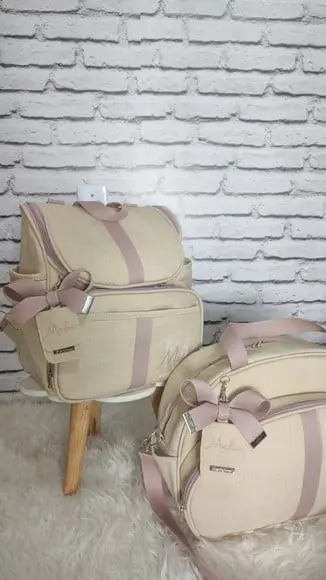 Kit Maternidade Personalizado Luxo Linho Areia com Rose
