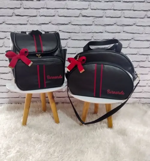 Kit Maternidade Personalizado Preto com Detalhes Vermelho