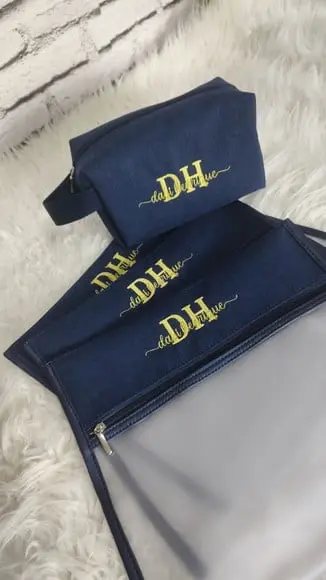Kit Maternidade Saquinhos e Necessaire Linho Azul Marinho