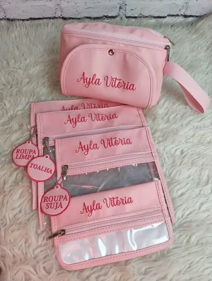 Kit Saquinhos Creche + Bolsinha Higiene + Porta Fraldas