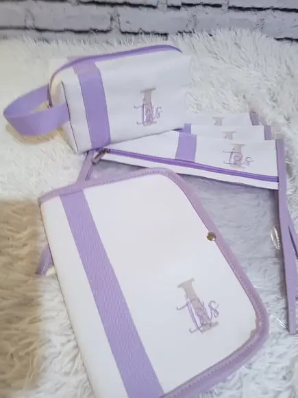 Kit Saquinhos, Porta Documentos Nécessaire Branco com Lilas