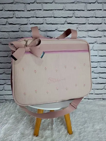Mala Mamãe Maternidade Linho Rose Tema com Micro Florzinhas