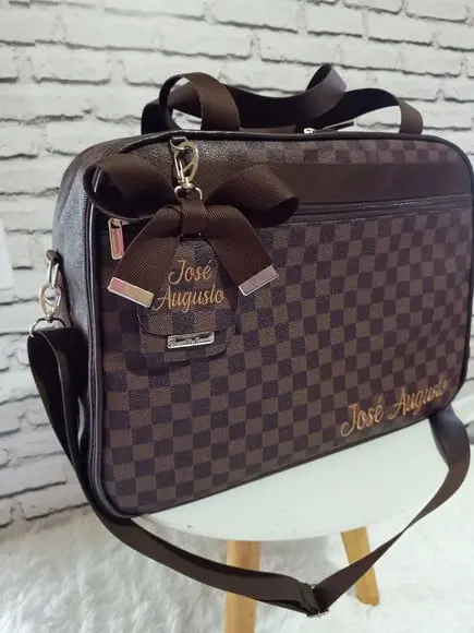 Mala Mamãe Maternidade Marrom com Tag Personalizada