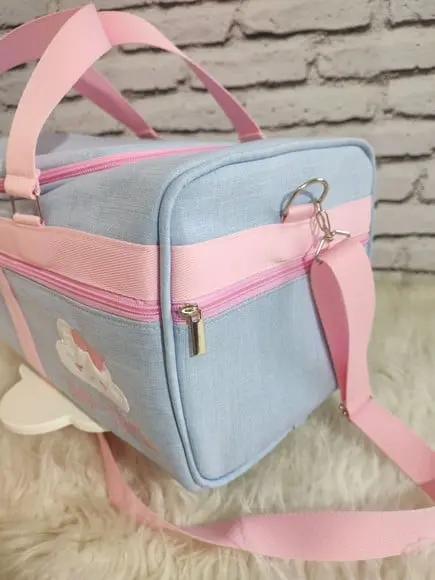 Mala Maternidade Baú Linho Luxo Azul Bebê e Rosa Bebê