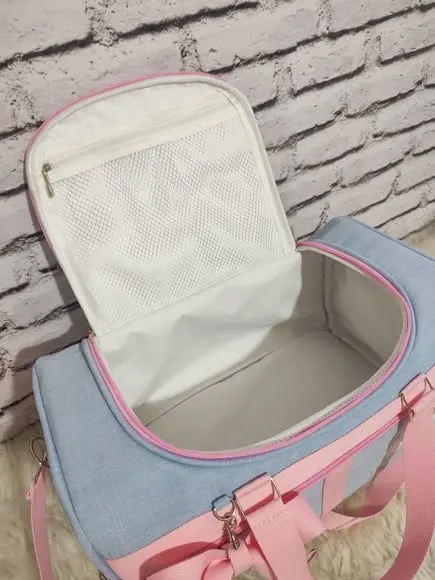 Mala Maternidade Baú Linho Luxo Azul Bebê e Rosa Bebê