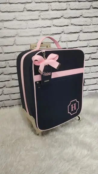 Mala Maternidade de Rodinhas 360° (bordo) Azul com Rosa