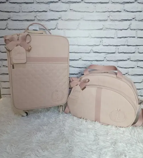 Mala Maternidade de Rodinhas 360 Linho Rose + Bolsa G