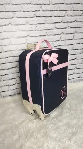 Mala Maternidade de Rodinhas 360° (bordo) Azul com Rosa