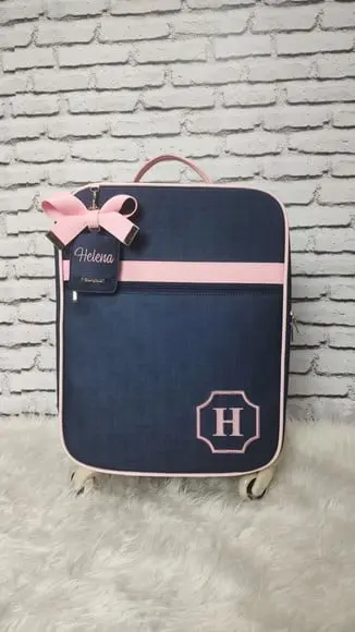 Mala Maternidade de Rodinhas 360° (bordo) Azul com Rosa
