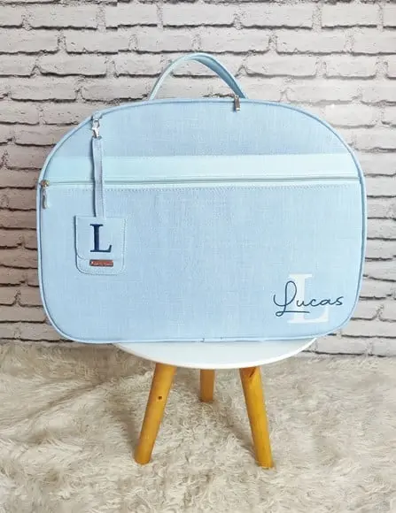 Mala Maternidade Linho Luxo Azul Bebê e Azul Marinho