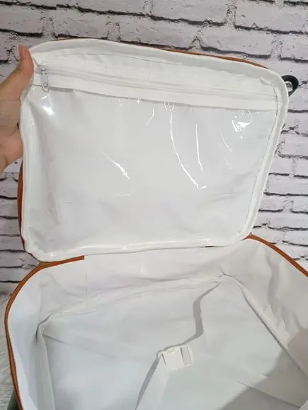 Mala Maternidade Mamãe Linho Aveia Detalhes Caramelo e Azul