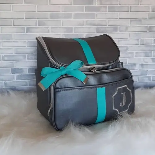 Mochila 2 em 1 Cinza e Tiffany (Bolsa Maternidade)