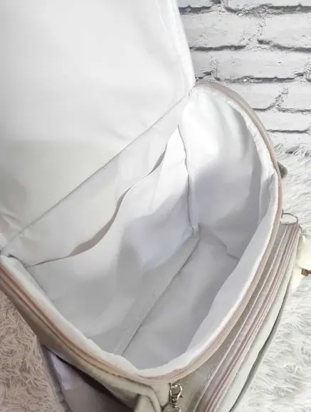 Mochila 2 em 1 Bege Detalhes Azul e Ursinho
