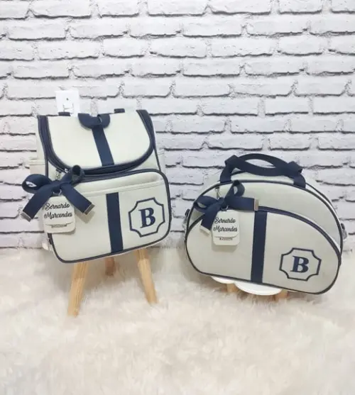 Mochila 2 em 1 Linho luxo cinza e Azul marinho (Maternidade)
