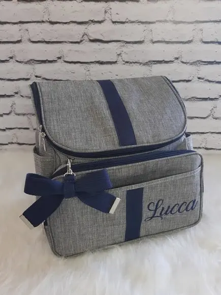 Mochila 2 em 1 Linho luxo cinza e Azul marinho (Maternidade)